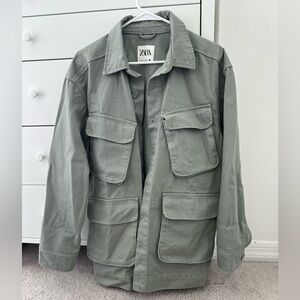 Zara oversized utility jacket khaki green size XS